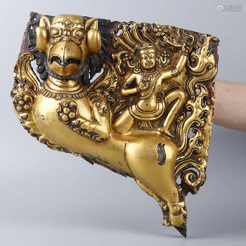 A TIBET GILT BRONZE TEMPLE ACCESSORIES