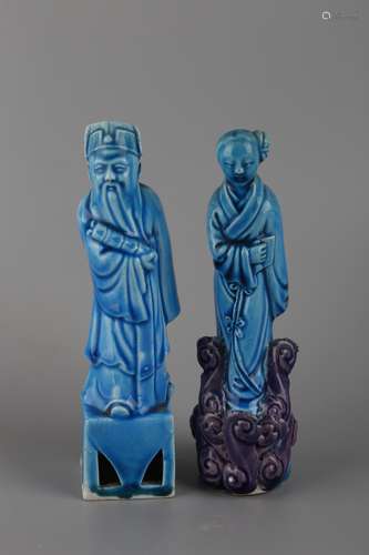 TWO BLUE GLAZED FIGURE STATUE