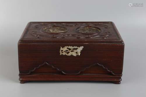 A JADE INLAID WOOD BOX