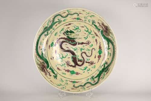 A SANCAI GLAZED DRAGON PLATE