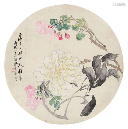 沙馥（1831～1906） 1886年作 花卉 团扇 设色绢本