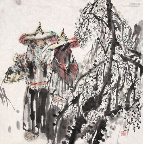 翁振新（b.1948） 2002年作 南国梅香 未裱 设色纸本