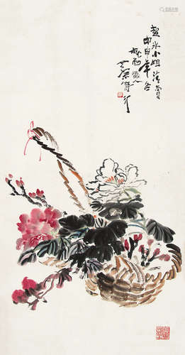 蔡鹤汀（1909～1976） 1944年作 花卉 未裱 设色纸本