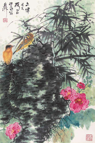 谢稚柳（1910～1997） 花鸟 立轴 设色纸本