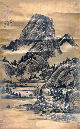 何维朴（1842～1922） 1906年作 山水 镜片 水墨泥金笺