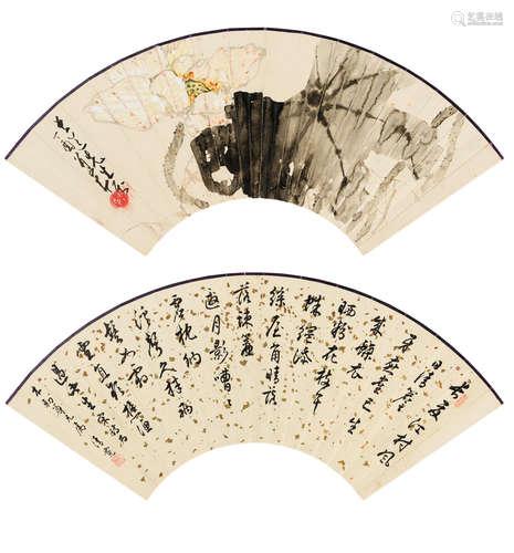 Lotus, Calligraphy  Zhao Shao'ang (1905-1998) and Lin Qingni (1914-1972)