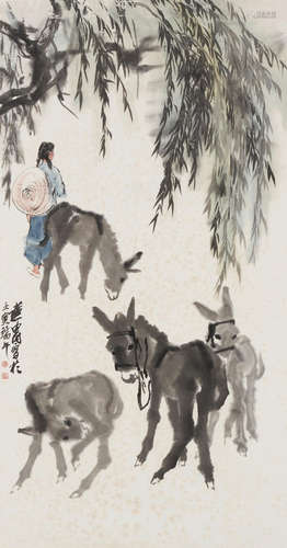 A Girl with Four Donkeys Huang Zhou (1925-1997)