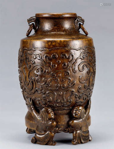 19世纪 竹雕四童子托瓶