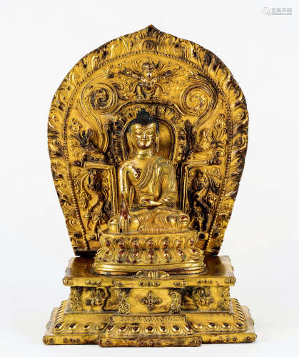 西藏鎏金释迦牟尼坐像