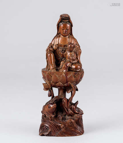 18世纪 黄杨木观音童子坐像