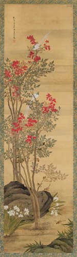 沈铨（清） 1754年作 花鸟 立轴 设色绢本
