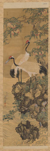 沈铨（清） 1750年作 花鸟 立轴 设色绢本