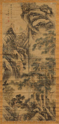 俞文（清） 1631年作 山水 立轴 设色绫本