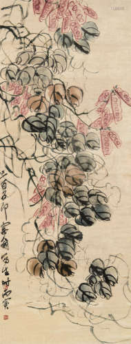 齐白石（1864～1957） 1928年作 豆荚 立轴 设色绢本