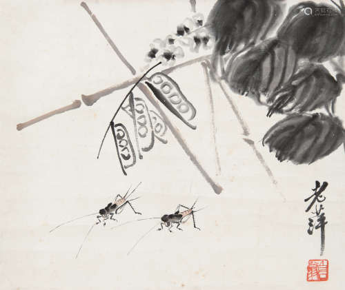 齐白石（1864～1957） 豆荚蟋蟀 立轴 水墨纸本