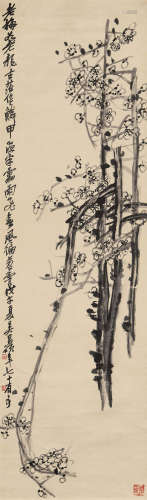 吴昌硕（1844～1927） 1918年作 老梅图 立轴 水墨绫本