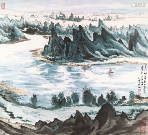 陆俨少（1909～1993） 1986年作 桂林山水 立轴 设色纸本