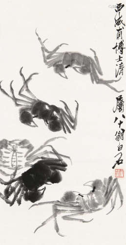 齐白石（1864～1957） 1940年作 五蟹图 立轴 水墨纸本