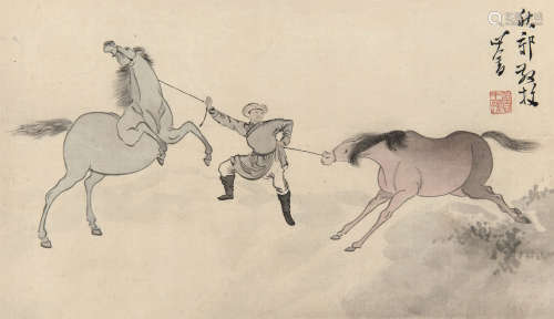 溥儒（1896～1963） 秋郊放牧 镜框 设色绢本