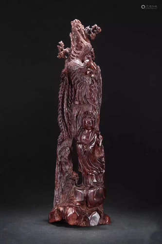 A GUANYIN DESIGN ROSE WOOD ORNAMENT