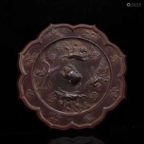 7-9TH CENTURY, A SUNFLOWER DESIGN BRONZE MIRROR, TANG DYNASTY