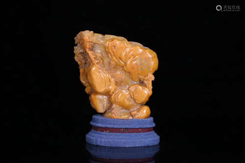 17-19TH CENTURY, A LANDSCAPE DESIGN OLD SHOUSHAN STONE BRUSH HOLDER, QING DYNASTY