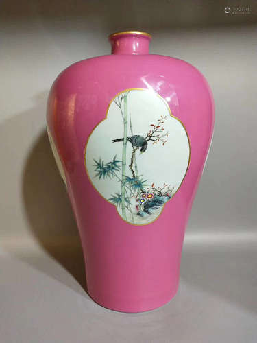 17-19TH CENTURY, A FLORAL PATTERN CARMINE GLAZED PLUM VASE, QING DYNASTY