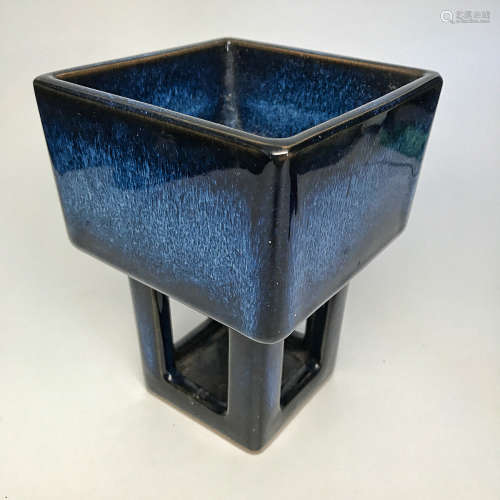 A BLUE GLAZE STEM SQUARE DESIGN FURNACE