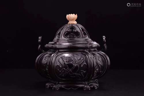 20TH CENTURY, A LOBULAR RED SANDALWOOD CENSER, THE REPUBLIC OF CHINA