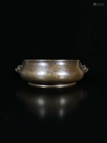 17-19TH CENTURY, A BRONZE LION DESIGN DOUBLE-EAR CENSER, QING DYNASTY