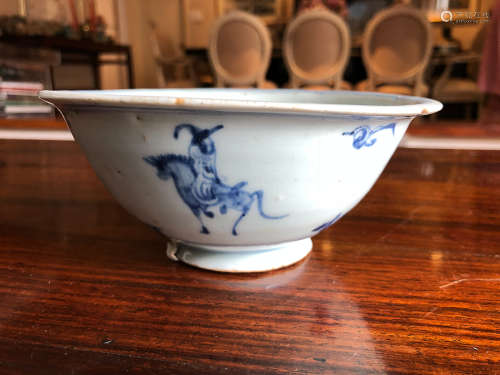 14-16TH CENTURY, A BLUE&WHITE FIGURE DESIGN BOWL, MING DYNASTY