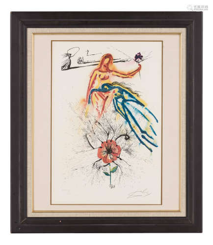 萨尔瓦多·达利（1904～1989） 花与少女 镜框 铜版纸本