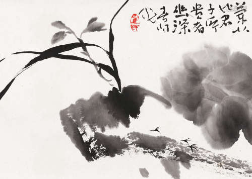 霍春阳（b.1946） 兰石 立轴 水墨纸本