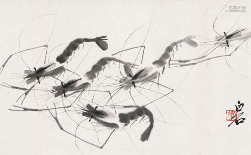 齐白石（1864～1957） 群虾 横匾 水墨纸本