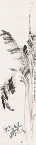 张大千（1899～1983） 1989年作 芭蕉栀子图 立轴 设色纸本