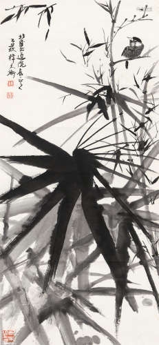 韩天衡（b.1940） 1985年作 竹鸟图 立轴 水墨纸本