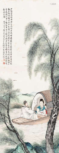 徐菊庵（1890～1964） 1943年作 泛舟图 立轴 设色纸本