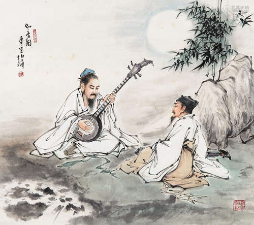 白伯骅（b.1944） 知音图 立轴 设色纸本