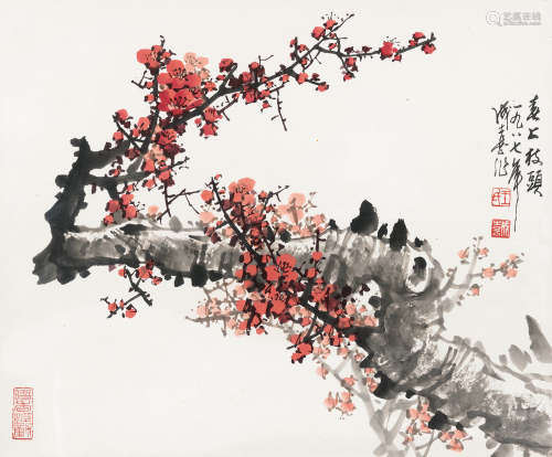 王成喜（b.1940） 1987年作 春上枝头 镜框 设色纸本