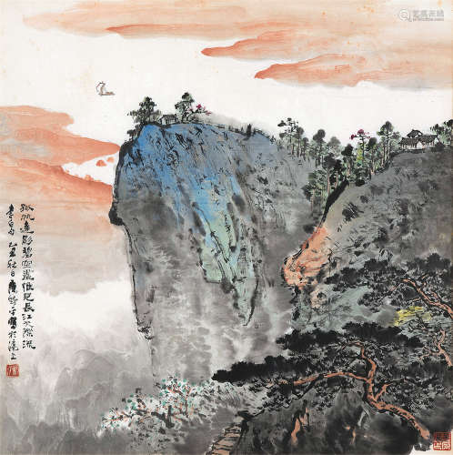 应野平（1910～1990） 1985年作 山水 镜框 设色纸本