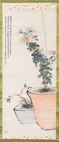 黄均（1914～2011） 盆菊 立轴 设色纸本