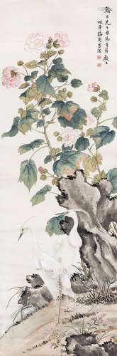 梅兰芳（1894～1961） 芙蓉双鹤 立轴 设色纸本