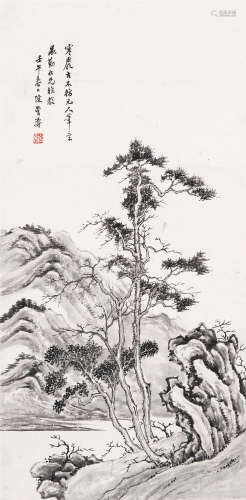 陈曾寿（1878～1949） 1942年作 寒岩古木 立轴 设色纸本