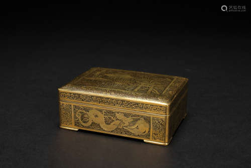 十九世紀 日本鎏金龍紋盒