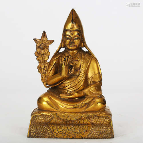 CHINESE GILT BRONZE SEATED TSONGKHAPA