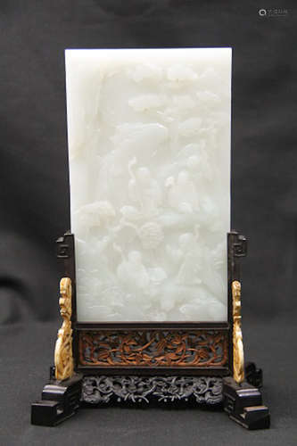 CHINESE WHITE JADE TABLE SCREEN