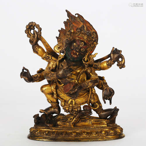 CHINESE GILT BRONZE FIGURE OF MAHAKALA