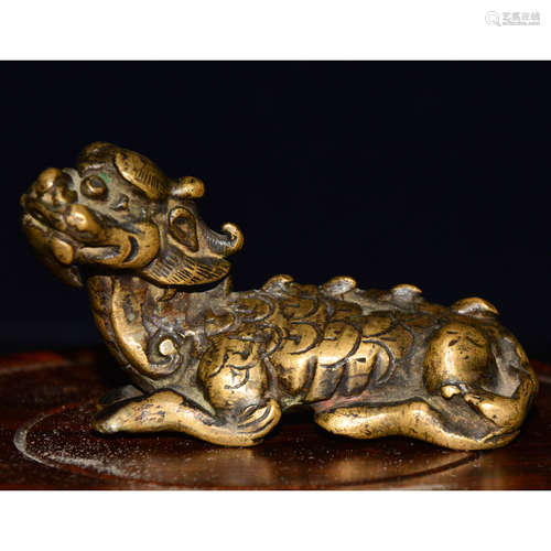 CHINESE GILT BRONZE BEAST SCHOLAR WEIGHT