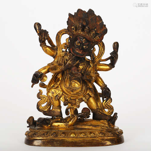 CHINESE GILT BRONZE MAHAKALA