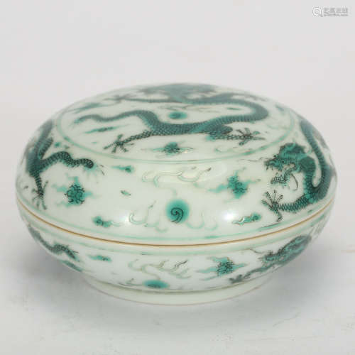 CHINESE GREEN DRAGON GLAZED COVER BOX